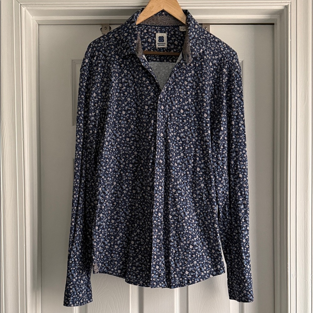 Men's Blue Floral Button Down Shirt